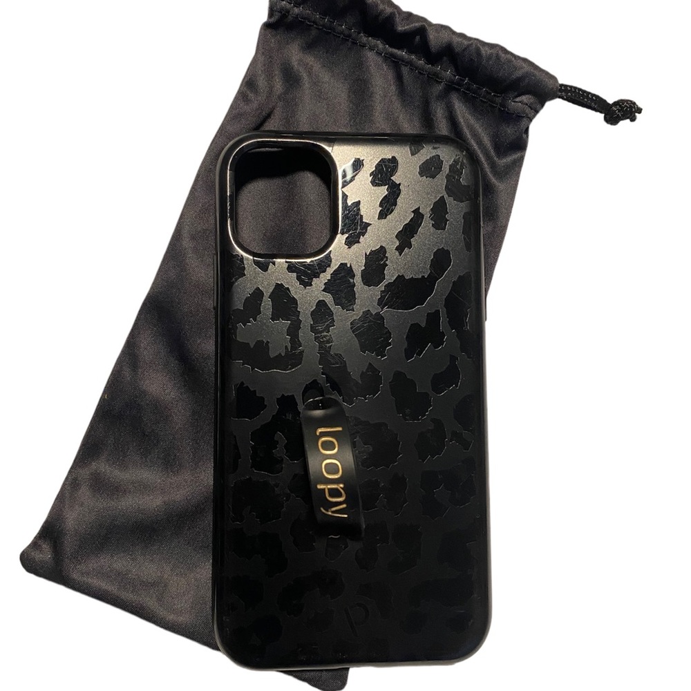 Loopy MAX case IPhone 11 black leopard gently used, with NEW loop & matching bag